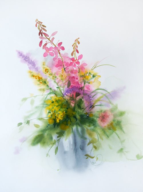 Wildflowers - bouquet of wildflowers - summer flowers by Olga Beliaeva Watercolour