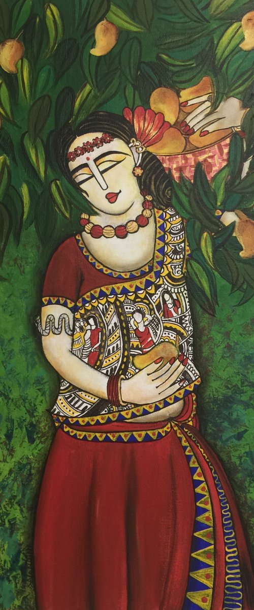 Lady with mango basket by Nandini Verma