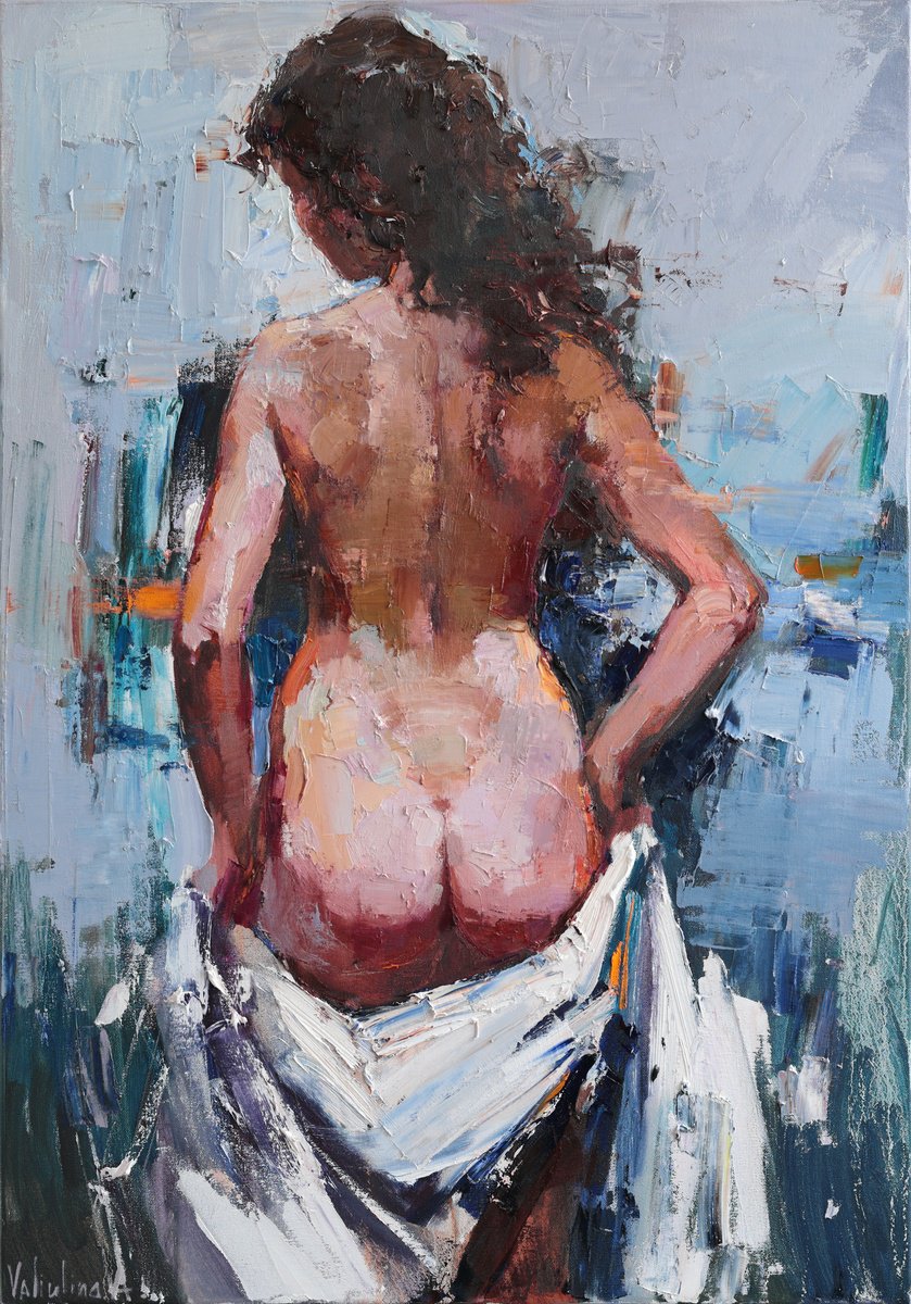 Impressionistic Portrait Oil Painting By Anastasiia Valiulina, 28 X 39, Nude Woman, Original Artwork