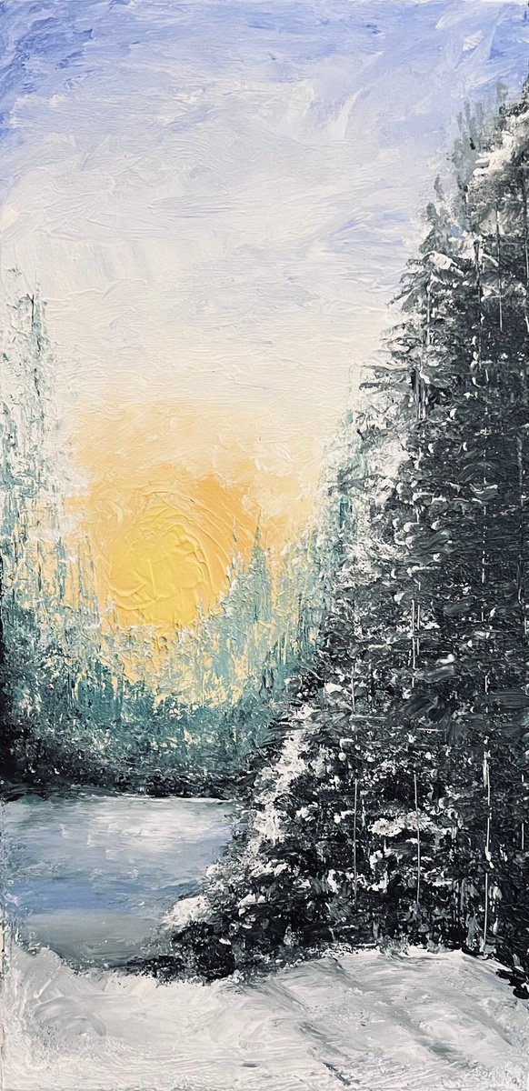 Impressionistic Landscape Acrylic Painting By Carolyn Shoemaker (Soma), 10 X 20, Sunrise, Original Artwork