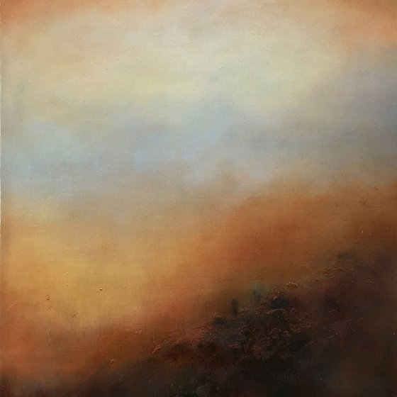 Orange mountain 40X40 cm - abstract style original oil painting glazing medium gift modern urban art office art home design decor gift idea (2020)