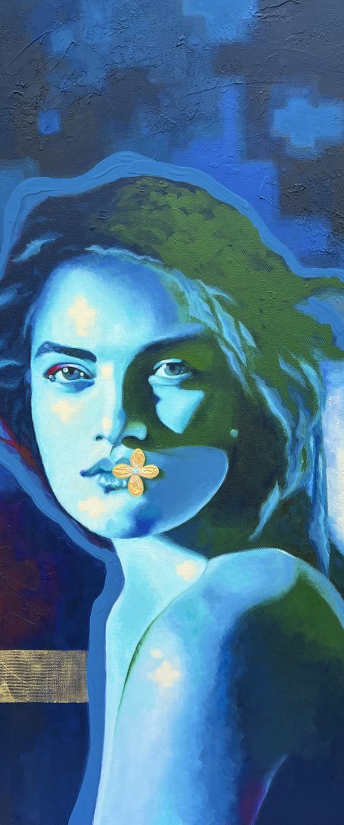 BLUE WOMAN, GOLDEN FLOWER by Lisbeth Ascanio