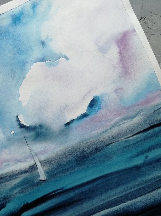 Sailboat painting. Seascape