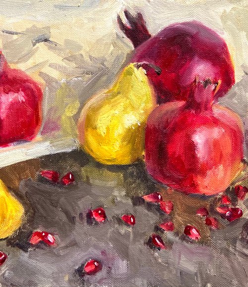 Pomegranates and pears by Nataliia Nosyk