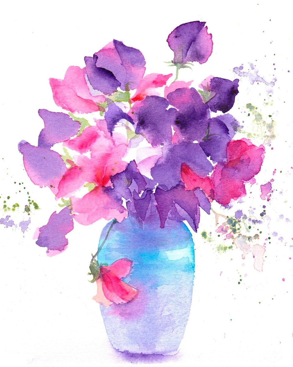 Sweetpea flowers, original watercolour painting by Anjana Cawdell