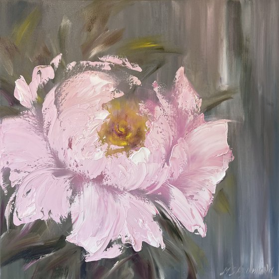 Pink Peony on Grey