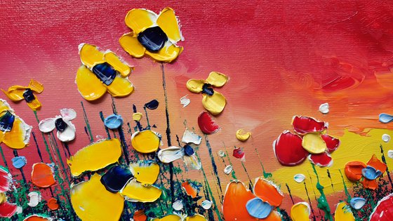 "Sunset Meadow Flowers in Love"