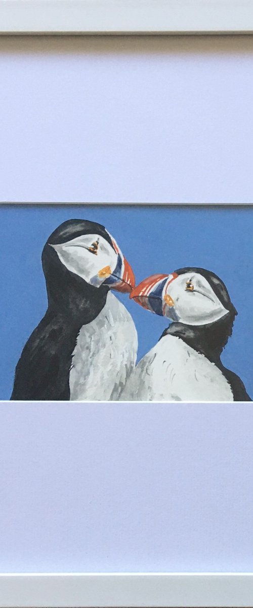 Kissing Puffins by Laurence Wheeler