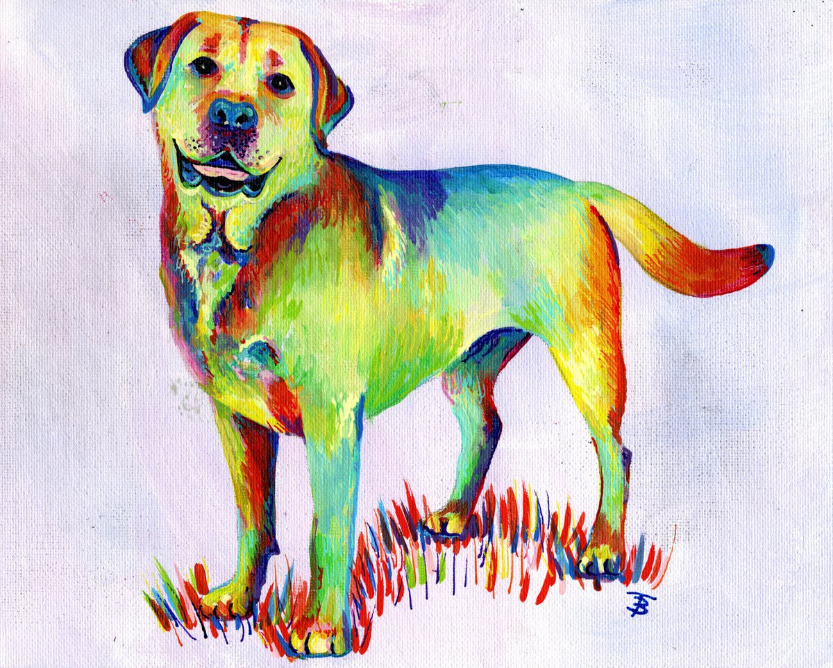 Illustrative Animal Acrylic Painting By Tiffany Budd, 12 X 10", Rainbow Labrador, Original Artwork