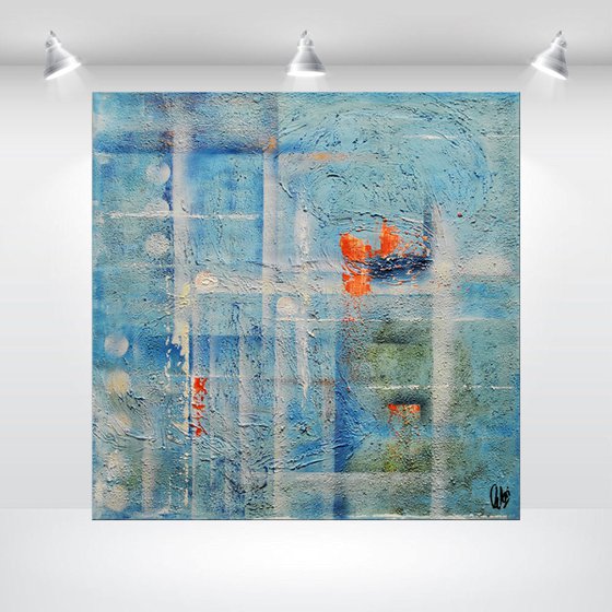 Fresh Moments  - abstract acrylic painting canvas wall art blue white gold modern art