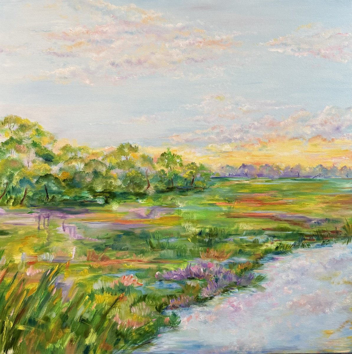 Abstract Landscape Oil Painting By Oleksandra Ievseieva, 32 X 32", Easy Breath 2, Original Artwork