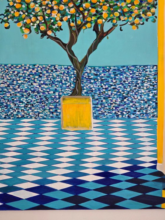 Mediterranean Seascape With Lemon Tree