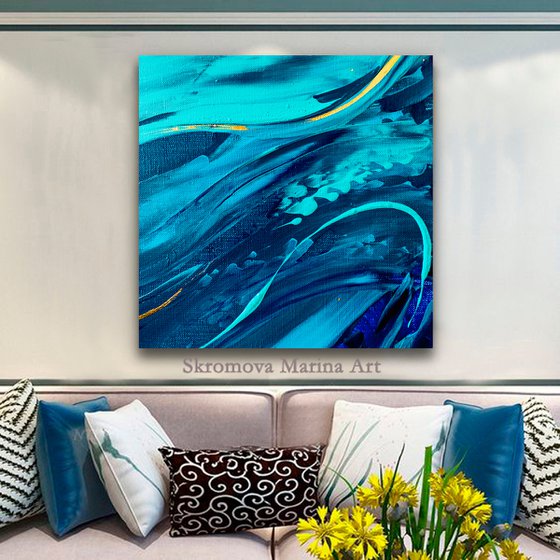 INVISIBLE MASTERS OF THE SEA WAVES - Abstraction. Modern. Sea waves. Turquoise. Ocean. Smooth lines. Soothing.