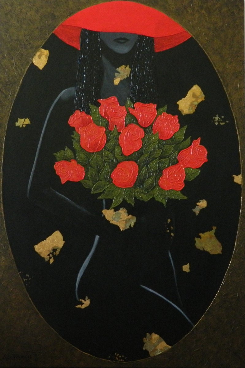 Romance in Red - large abstract figurative painting; office, home decor; gift idea by Liza Wheeler