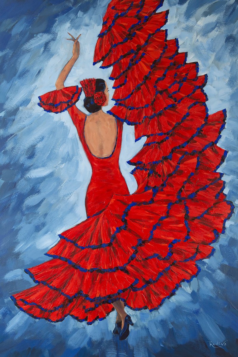 Impressionistic Portrait Acrylic Painting By Irina Redine, 24 X 36, Flamenco, Original Artwork