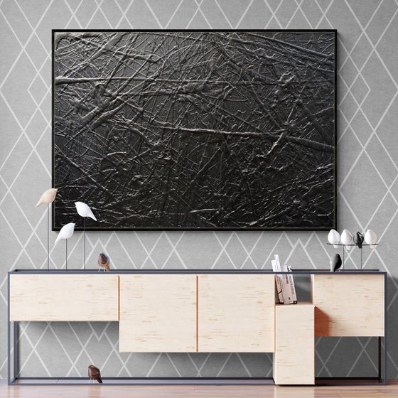 Blackest Magic 140cm x 100cm Textured Abstract Art