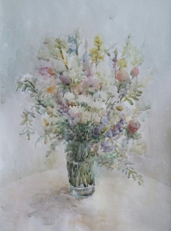 Bouquet of wild flowers. Original watercolour painting.