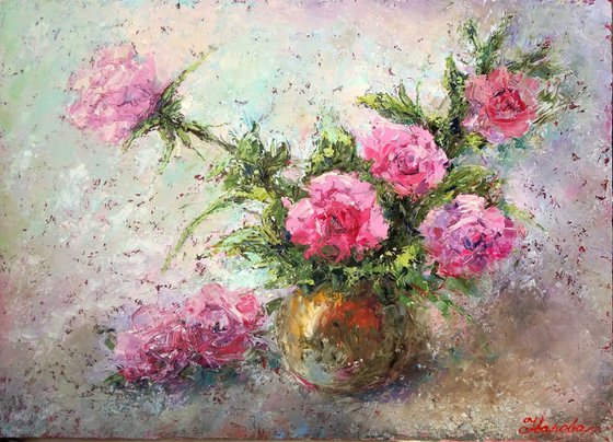Roses - tenderness in every petal, 70x50 cm, original artwork, FREE SHIPPING