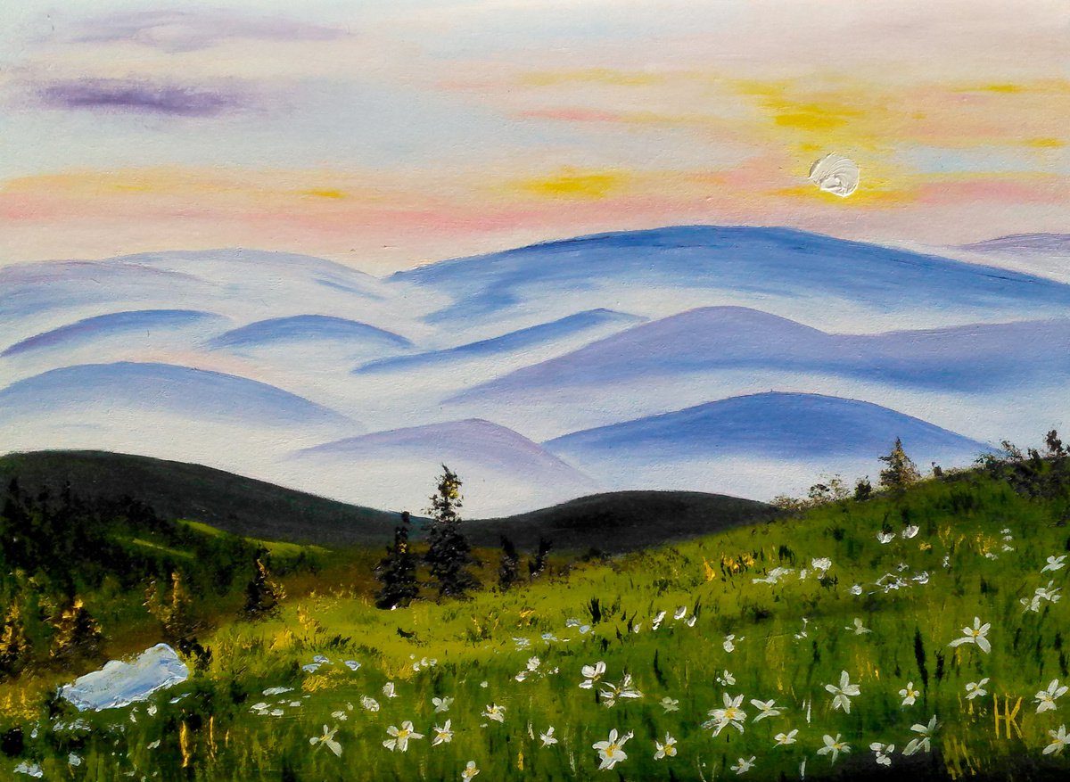 mountain landscape original oil artwork impressionistic artSpring in mountains by Halyna Kirichenko