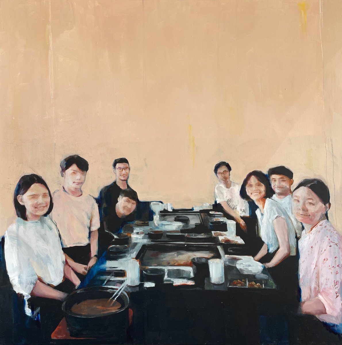 Expressive Portrait Oil Painting By Elina Evstig, 39 X 39, Food We Shared, Original Artwork