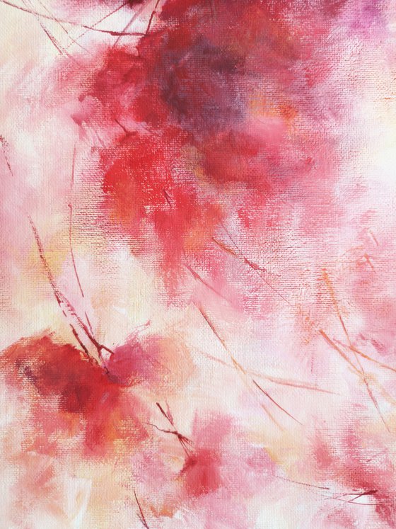 Abstract floral art, red loose flowers painting "Summer mood"