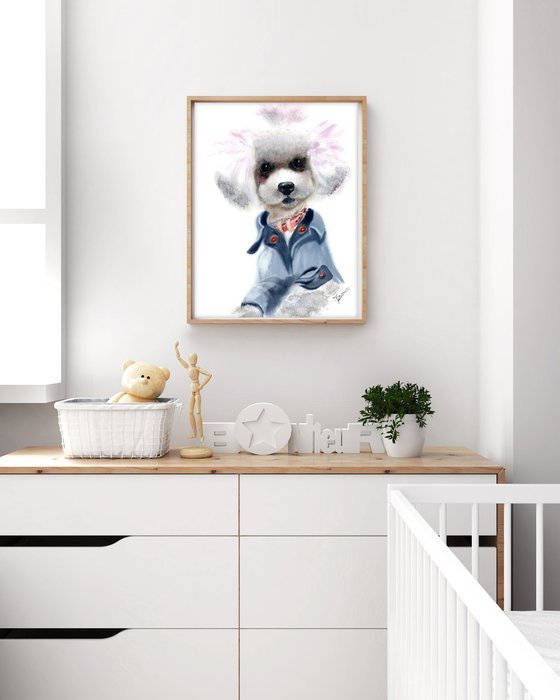 Cute Dog in Clothes watercolor Painting