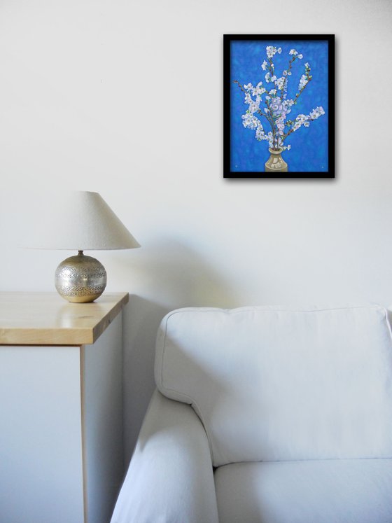 Winter Flowering Cherry in a Ceramic Jar (1)