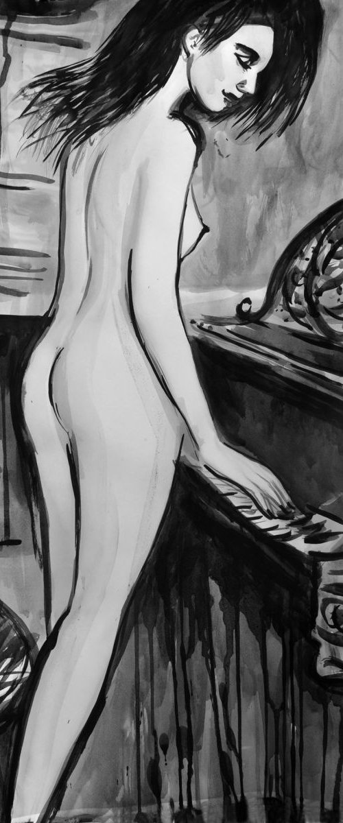 Nude Woman Playing Piano by Alex Solodov