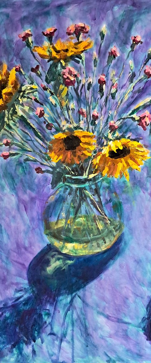 Sunflowers and carnations by Dimitris Voyiazoglou