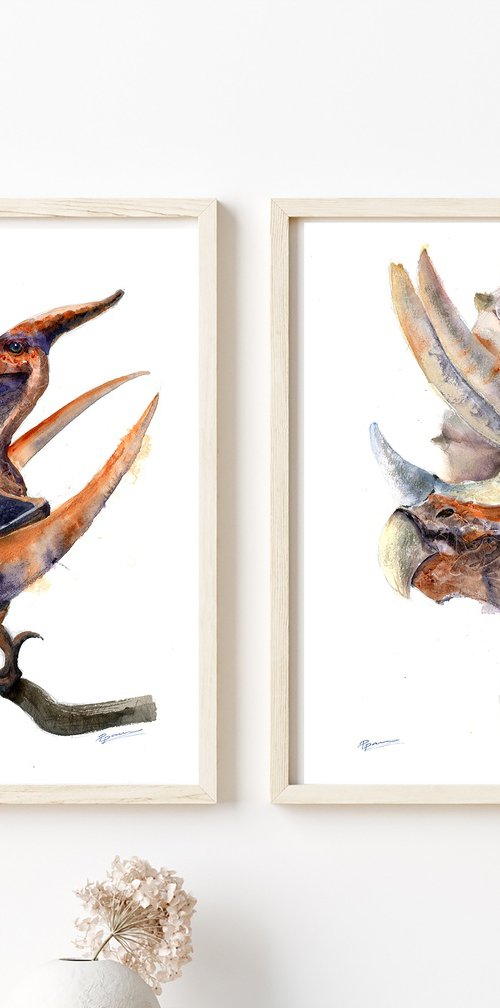 Dinosaur Diptych by Olga Tchefranov (Shefranov)