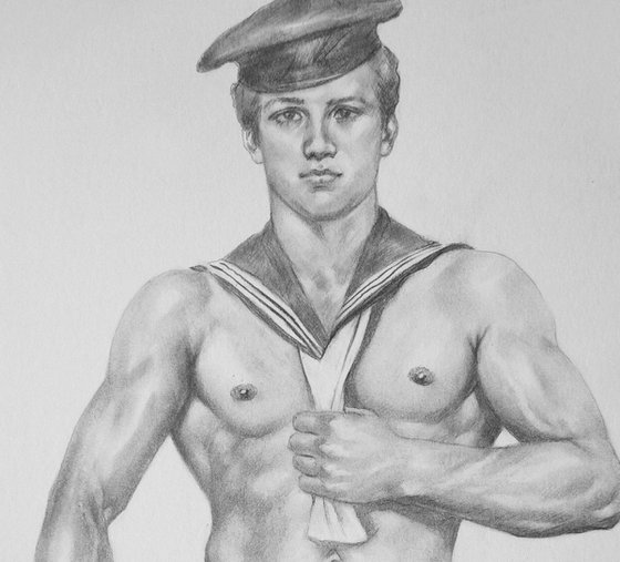 Drawing charcoal male nude Sailor #16-5-25