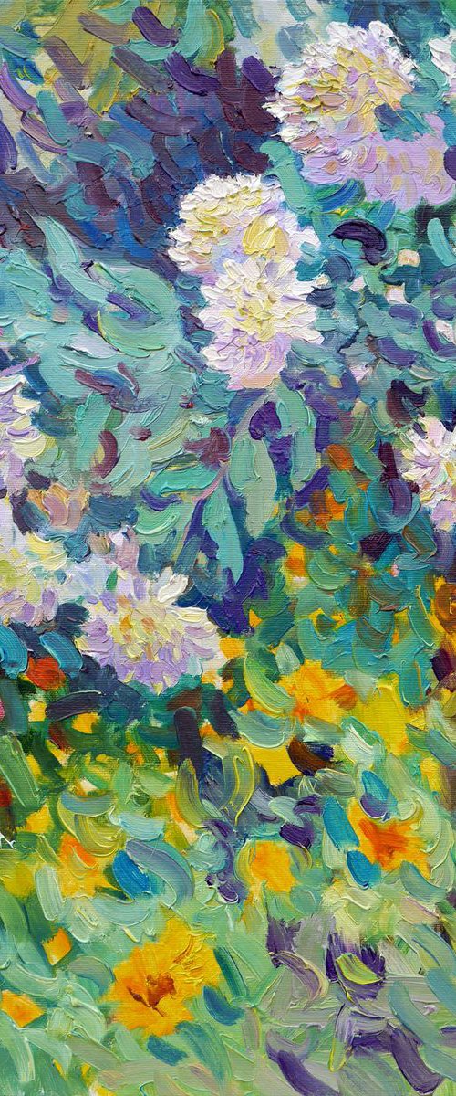 Plein air, autumn flowers, original oil painting by Dima Braga