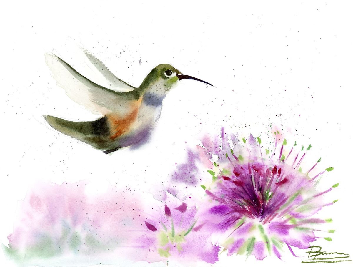 Flying Hummingbird with flower by Olga Shefranov (Tchefranova)