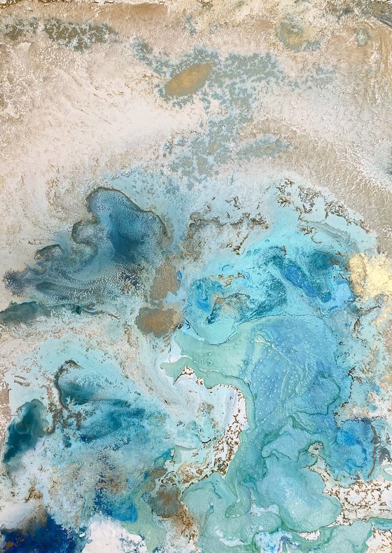 Aqua Gold Abstract Painting