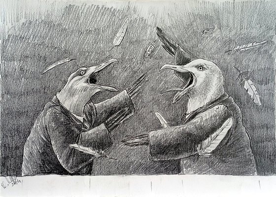 Seagulls fighting
