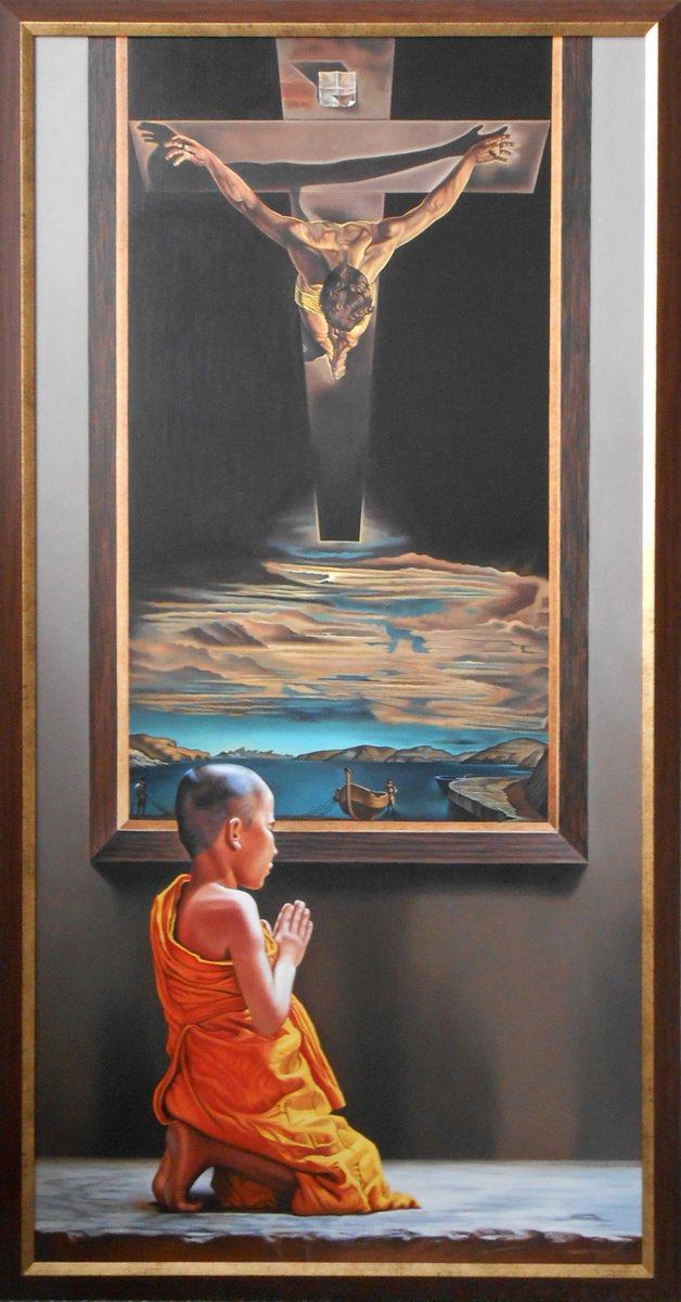 Photorealistic Portrait Oil Painting By Alexander Titorenkov, 30 X 57, Prayer, Original Artwork