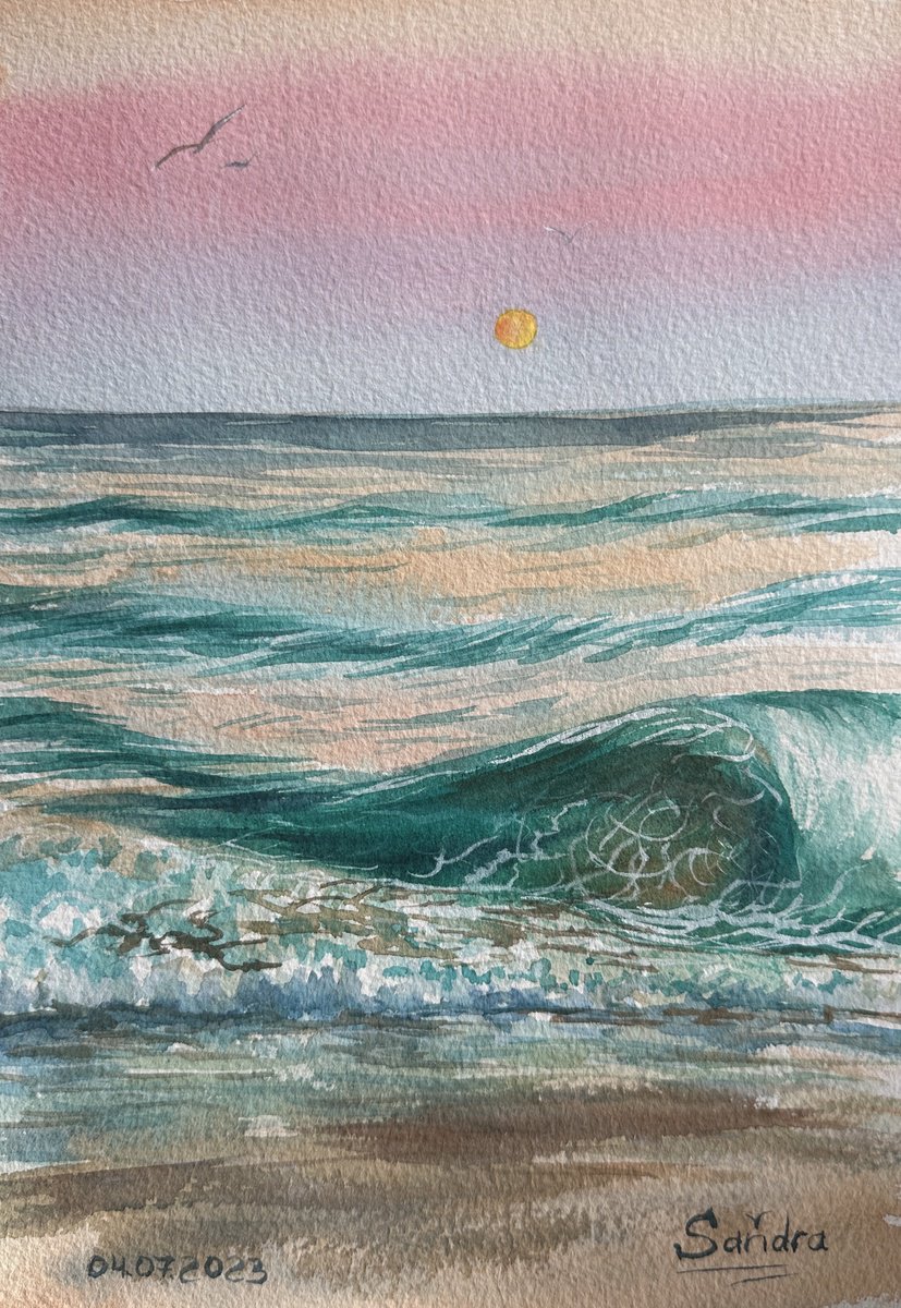 Impressionistic Watercolour , Pink Sunset By Oleksandra Padushyna, 7 X 10, Artwork For Sale On Artfinder