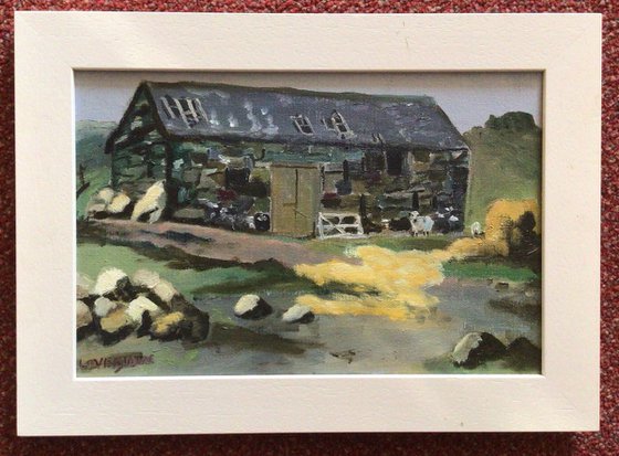 Welsh barn oil painting