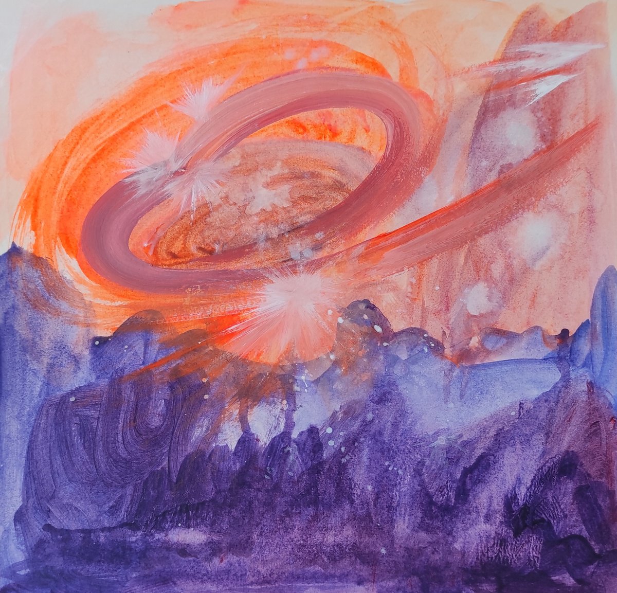 Expressive Landscape Acrylic Painting By Tetiana Borys, 11 X 11", Space Dust, Original Artwork