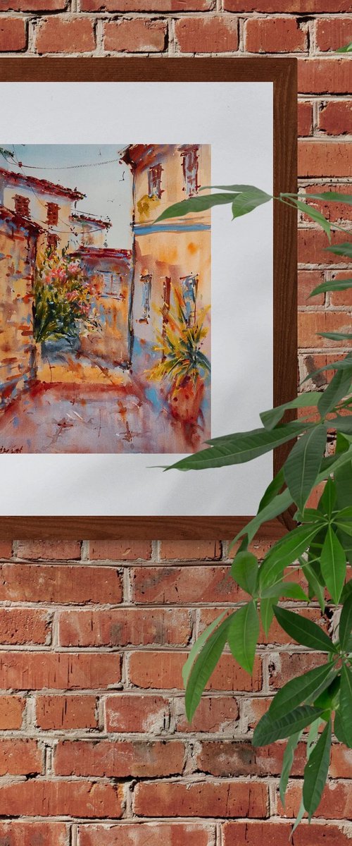 Piran warmth, Slovenian coast | Original watercolor painting (2019) Hand-painted Art Small Artist | Mediterranean Europe Impressionistic by Larisa Carli