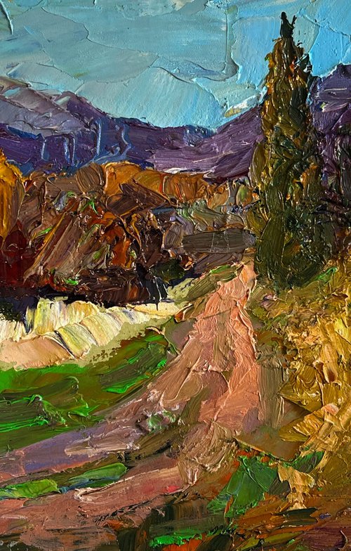 Autumn Road to the Mountains by Boris Serdyuk