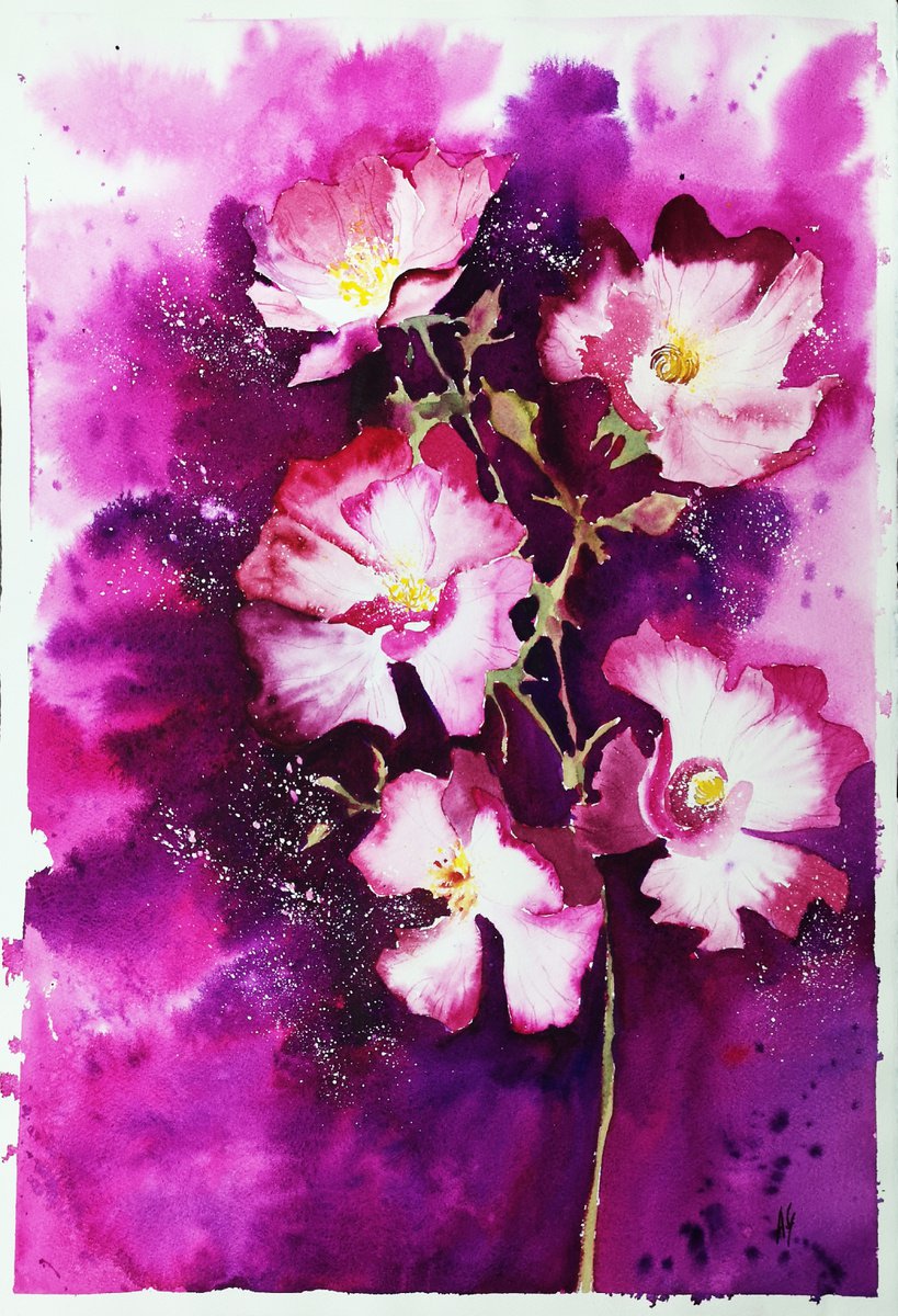 Impressionistic Botanical Watercolour By Aneta Gajos, 15 X 22, Purple Peony, Original Artwork
