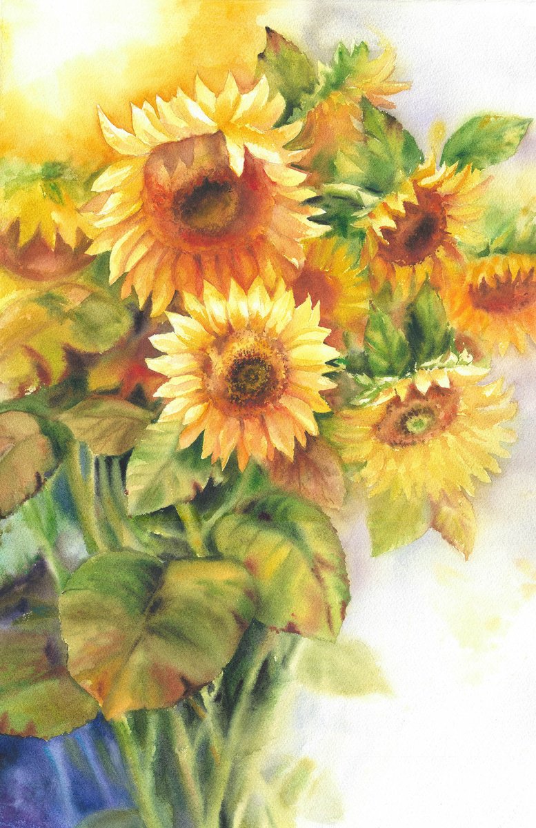 Photorealistic Botanical Watercolour By Maryna Boiko, 15 X 22", Bouquet Of Sun, Original Artwork