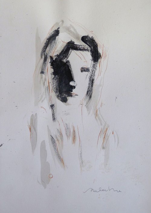 Portrait 18C43, oil, ink and pencil on paper 41x29 cm by Frederic Belaubre