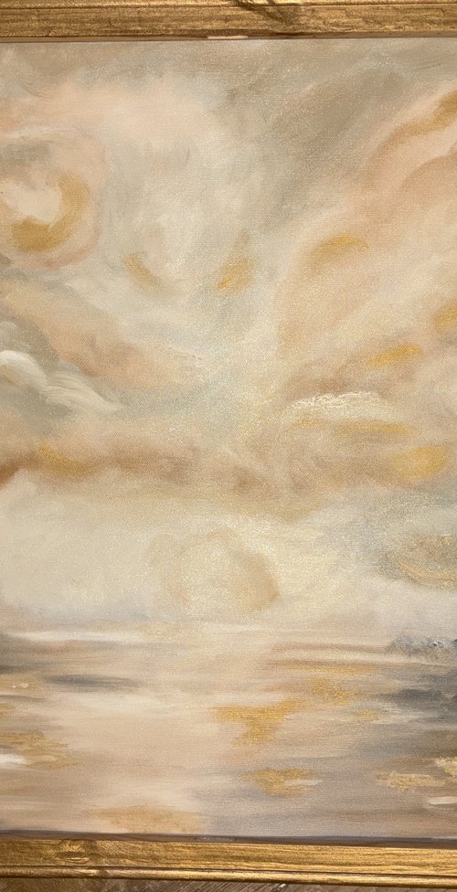 Oil Painting Golden Cloudy Skyline 70x56 by Abigail Wilson
