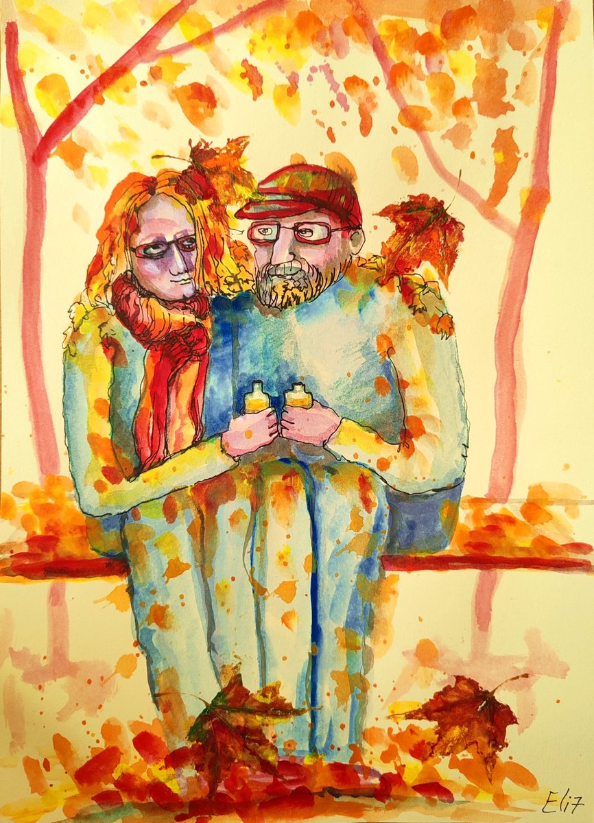 Expressive Drawing , Autumn Bench By Elisheva Nesis, 9 X 13, Artwork For Sale On Artfinder
