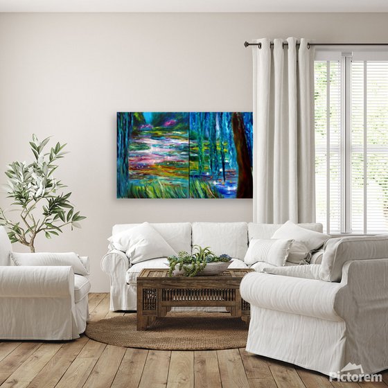 Monet Japanese Garden diptych