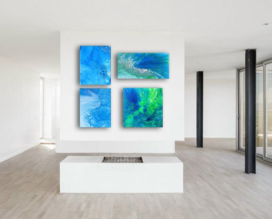 "Tropical Storm" - Original Quadriptych, Abstract PMS Acrylic Paintings Series - 40" x 40"