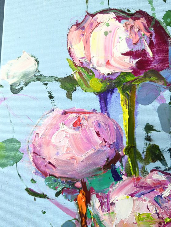 Dreaming peonies on blue