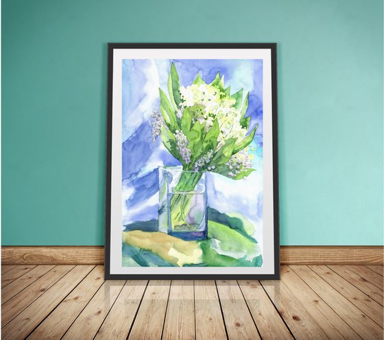 Ukrainian watercolour. Spring. Lilies of the valley